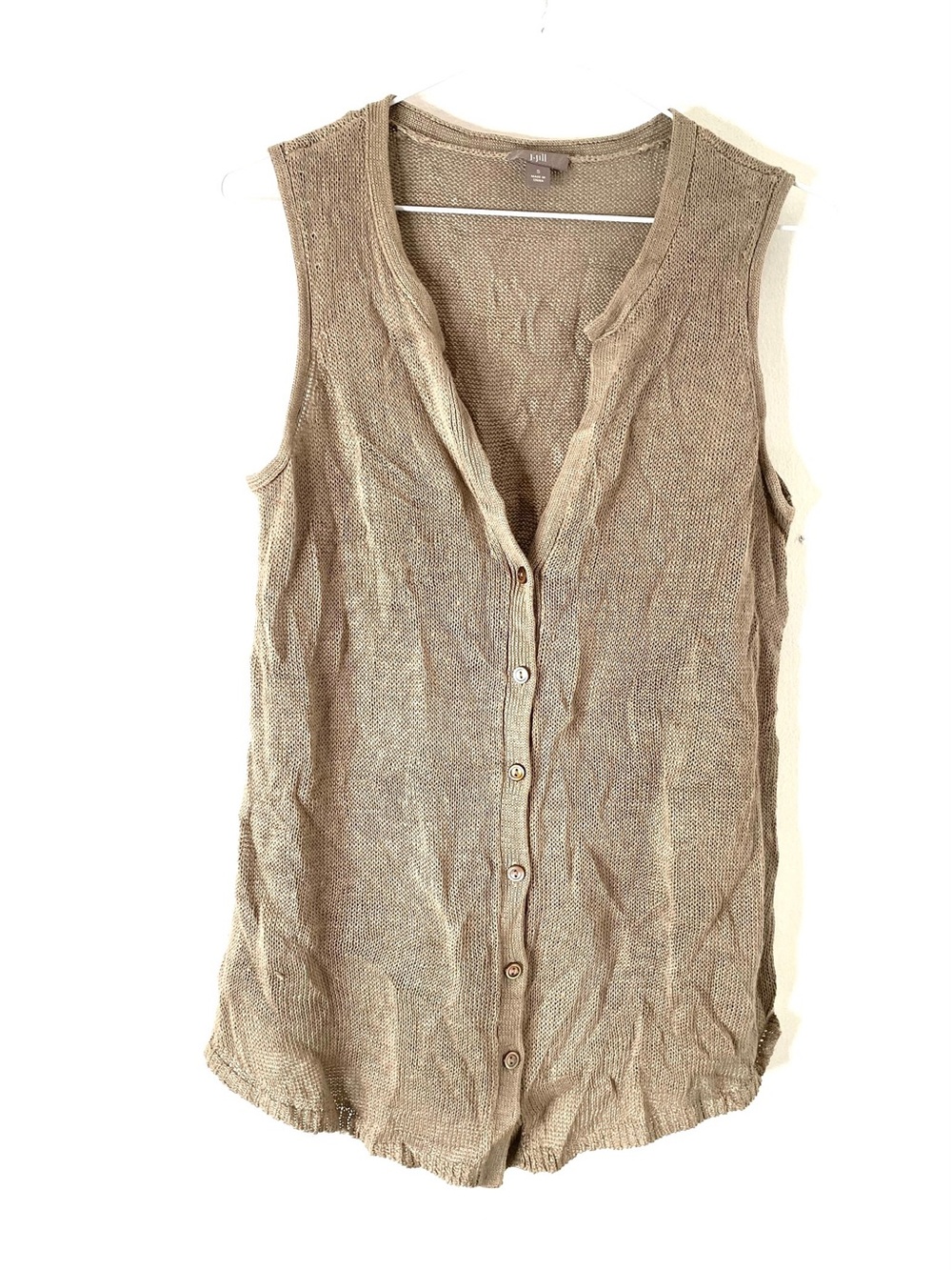 J. Jill Neutral Linen Blend Sleeveless Button Front Knit Top